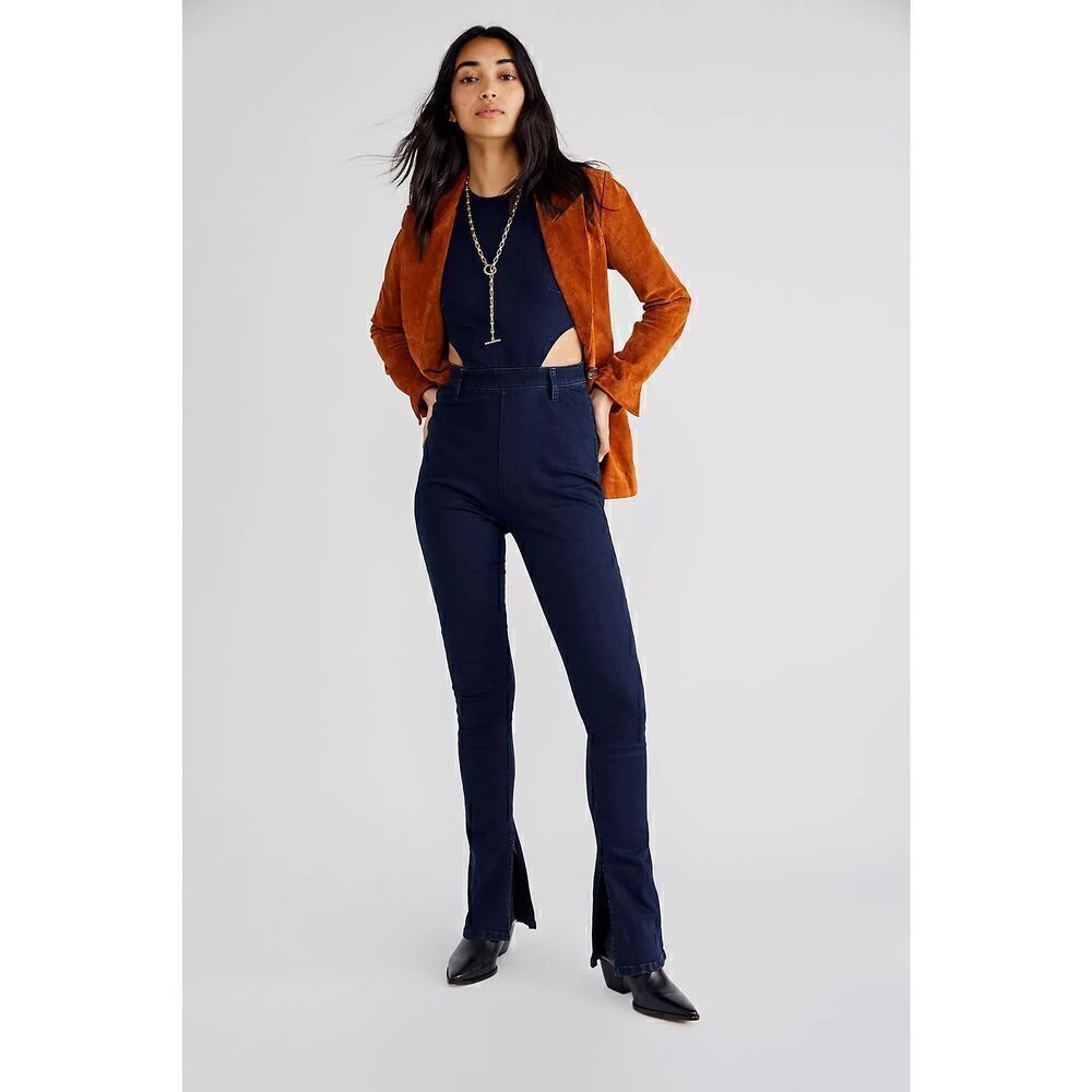 Free people -WEWOREWHAT CUTOUT SLIT STRETCH DENIM JUMPSUIT